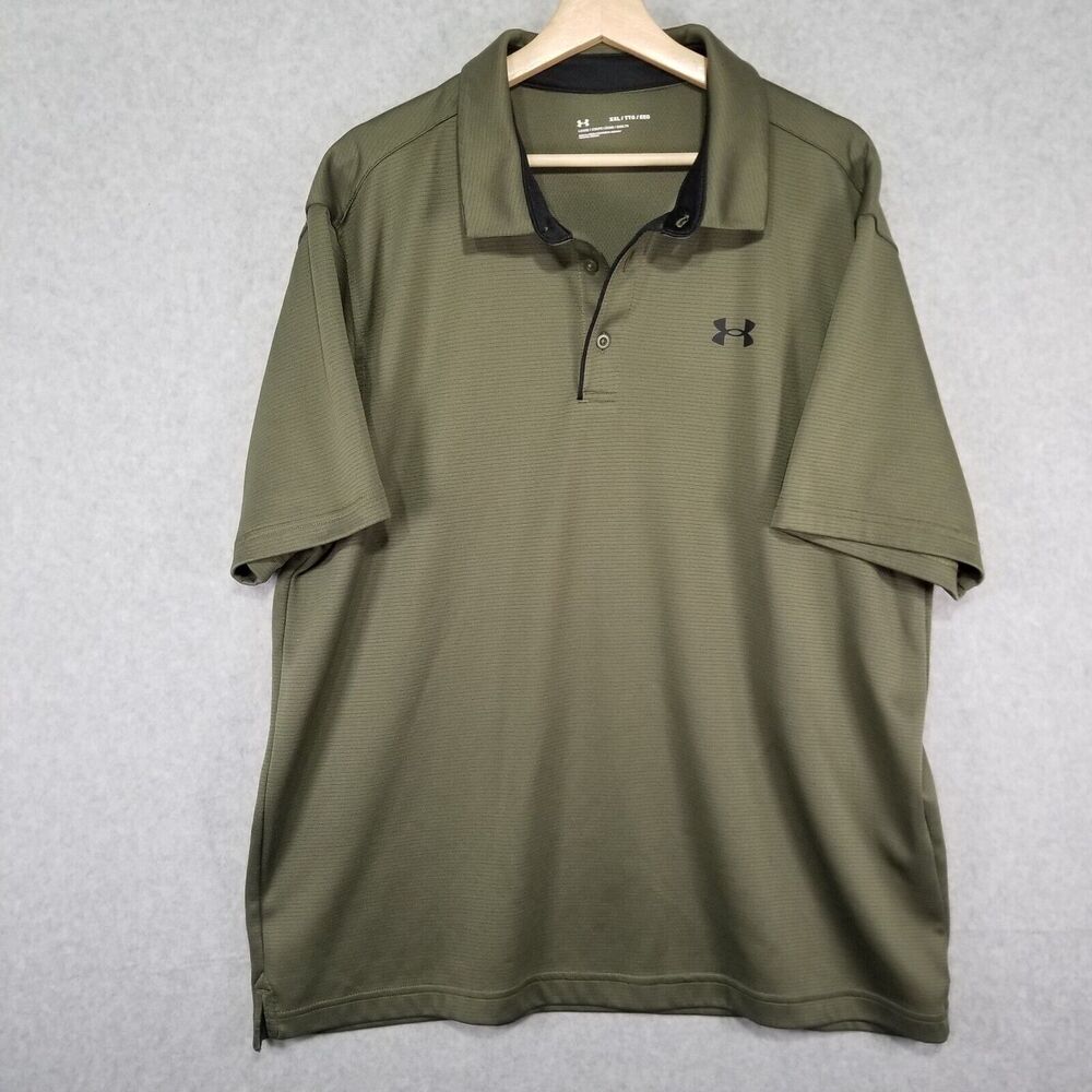 Under Armour Polo Shirt Men Large XXL Olive Stretch Loose Short Sleeve